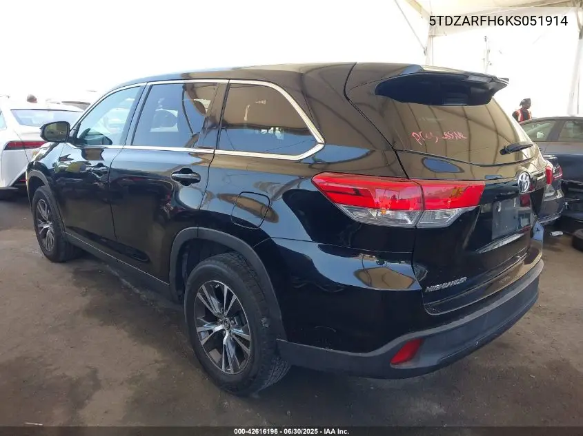 2019 Toyota Highlander Le VIN: 5TDZARFH6KS051914 Lot: 42616196