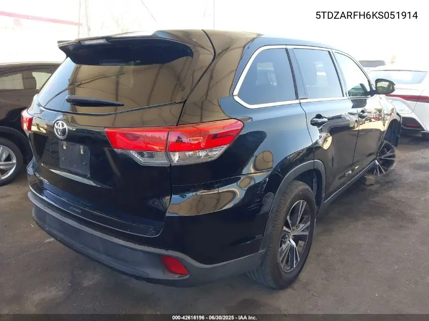 2019 Toyota Highlander Le VIN: 5TDZARFH6KS051914 Lot: 42616196