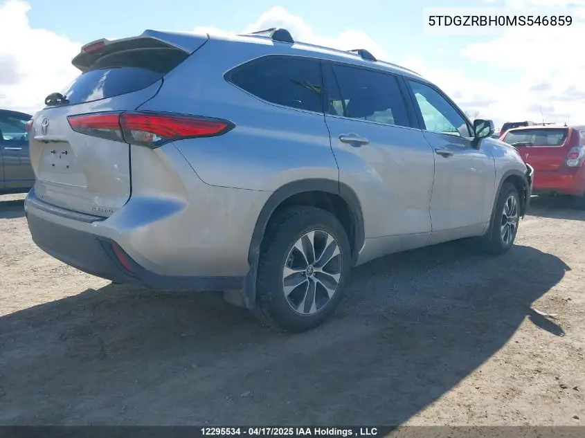 2021 Toyota Highlander Xle VIN: 5TDGZRBH0MS546859 Lot: 12295534