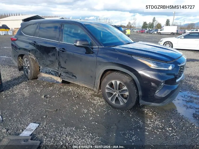 2021 Toyota Highlander Xle VIN: 5TDGZRBH5MS145727 Lot: 41518274