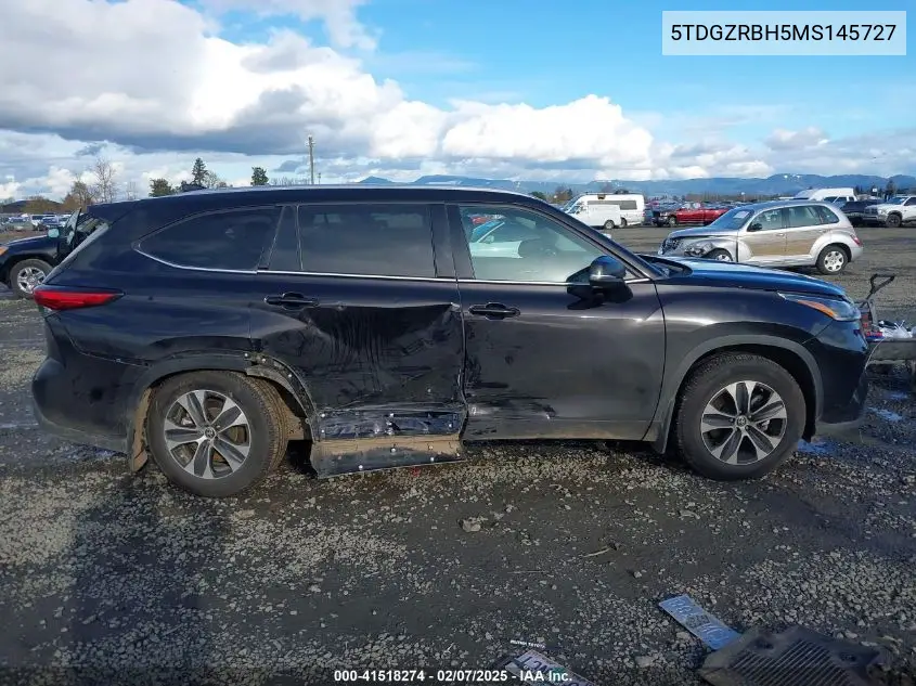 2021 Toyota Highlander Xle VIN: 5TDGZRBH5MS145727 Lot: 41518274