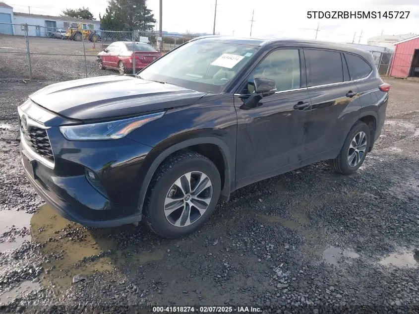 2021 Toyota Highlander Xle VIN: 5TDGZRBH5MS145727 Lot: 41518274