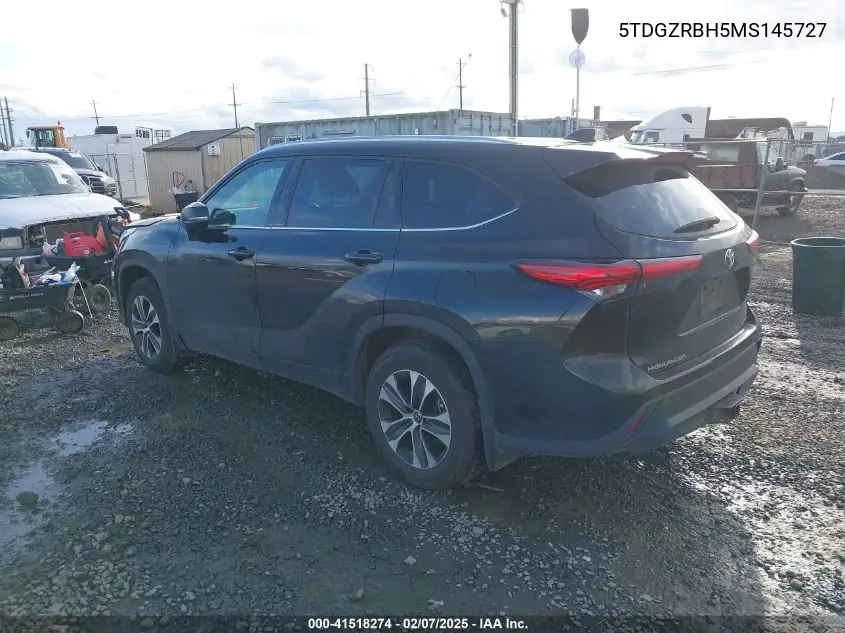 2021 Toyota Highlander Xle VIN: 5TDGZRBH5MS145727 Lot: 41518274