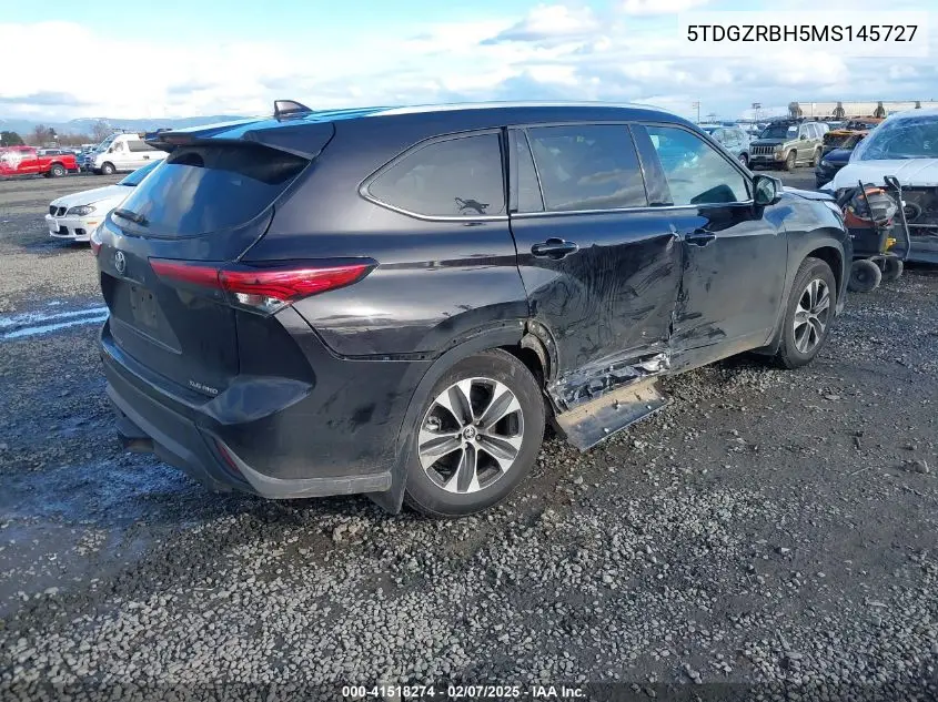 2021 Toyota Highlander Xle VIN: 5TDGZRBH5MS145727 Lot: 41518274