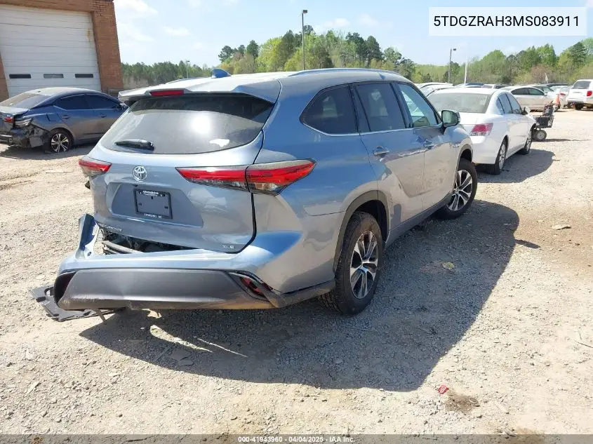 2021 Toyota Highlander Xle VIN: 5TDGZRAH3MS083911 Lot: 41943960