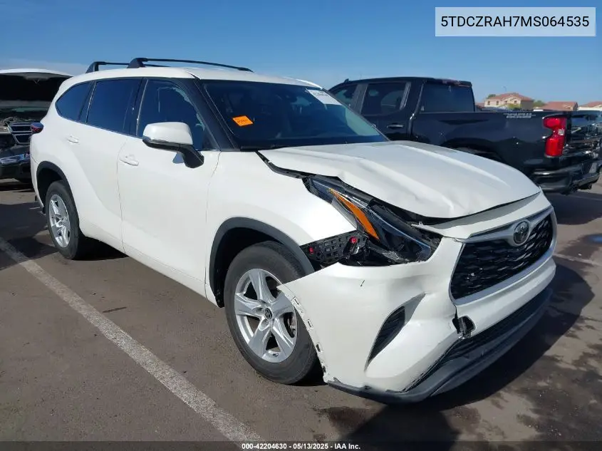 2021 Toyota Highlander L VIN: 5TDCZRAH7MS064535 Lot: 42204630