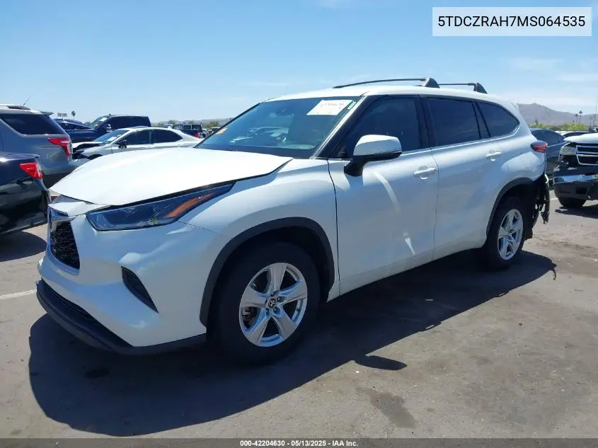 2021 Toyota Highlander L VIN: 5TDCZRAH7MS064535 Lot: 42204630