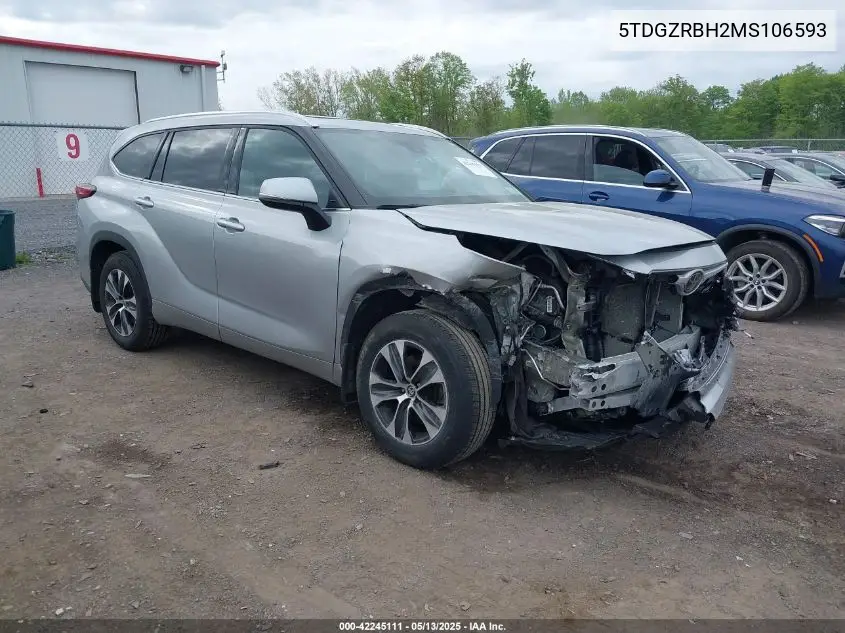 2021 Toyota Highlander Xle VIN: 5TDGZRBH2MS106593 Lot: 42245111