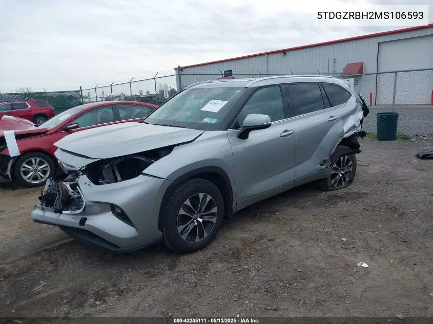 2021 Toyota Highlander Xle VIN: 5TDGZRBH2MS106593 Lot: 42245111