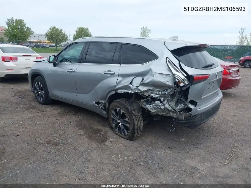 2021 Toyota Highlander Xle VIN: 5TDGZRBH2MS106593 Lot: 42245111