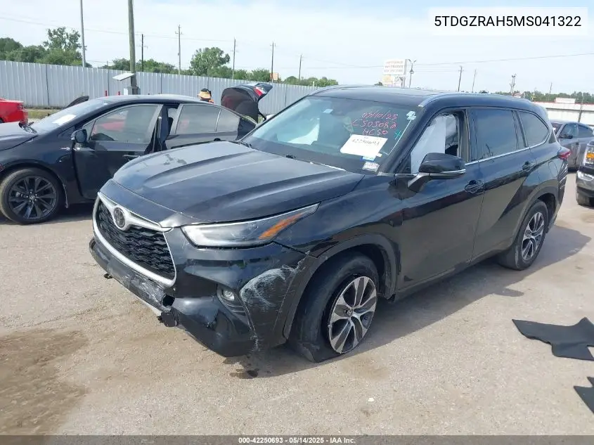 2021 Toyota Highlander Xle VIN: 5TDGZRAH5MS041322 Lot: 42250693