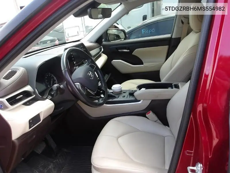 2021 Toyota Highlander Xle VIN: 5TDGZRBH6MS554982 Lot: 42271854