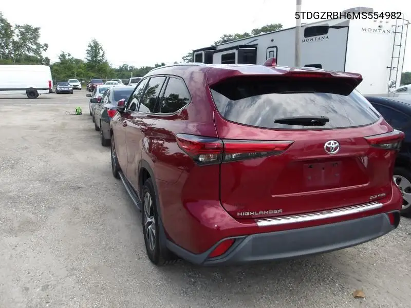 2021 Toyota Highlander Xle VIN: 5TDGZRBH6MS554982 Lot: 42271854