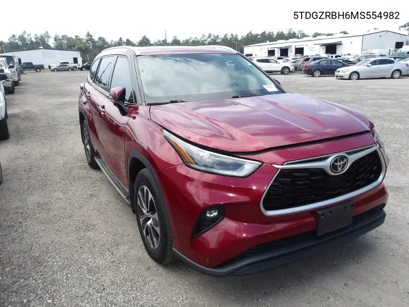 2021 Toyota Highlander Xle VIN: 5TDGZRBH6MS554982 Lot: 42271854