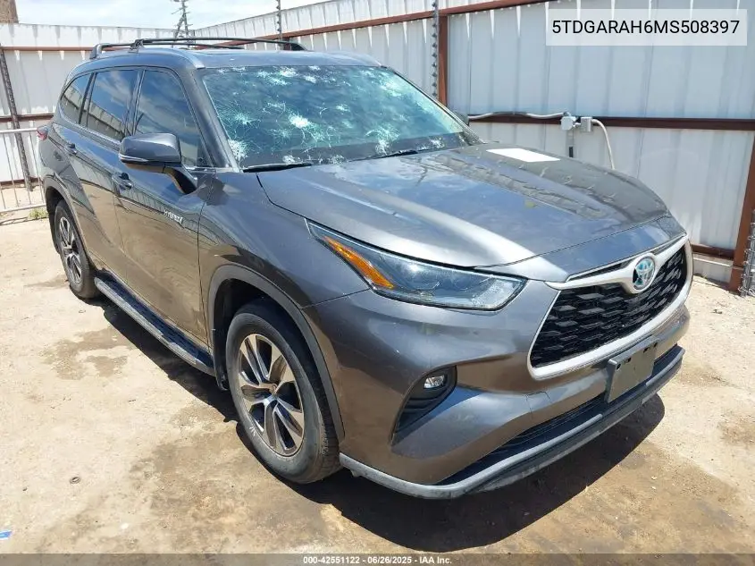 2021 Toyota Highlander Hybrid Xle VIN: 5TDGARAH6MS508397 Lot: 42551122