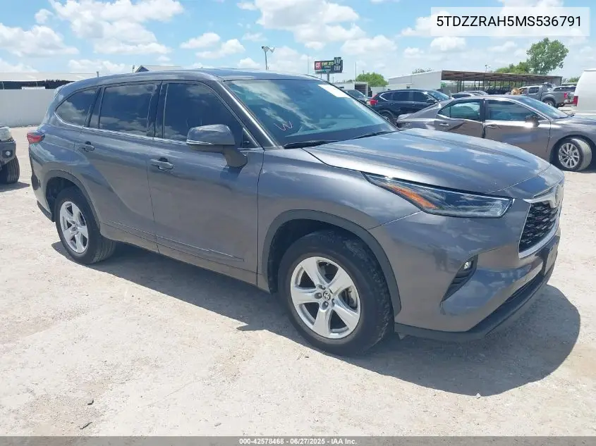 2021 Toyota Highlander Le VIN: 5TDZZRAH5MS536791 Lot: 42578468