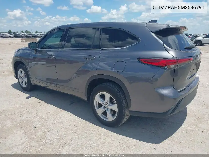 2021 Toyota Highlander Le VIN: 5TDZZRAH5MS536791 Lot: 42578468