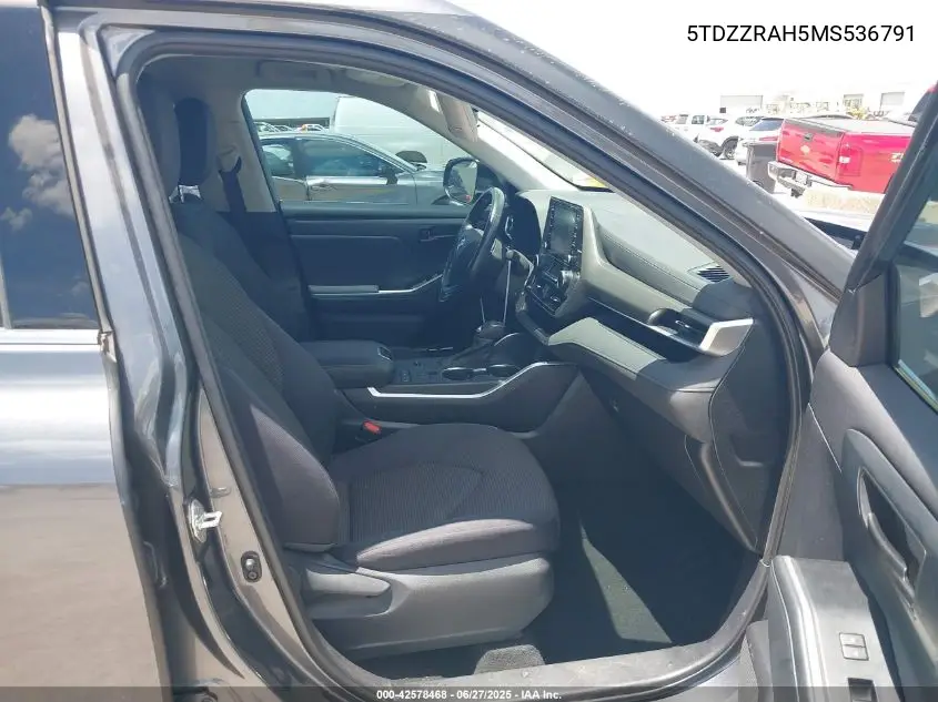 2021 Toyota Highlander Le VIN: 5TDZZRAH5MS536791 Lot: 42578468
