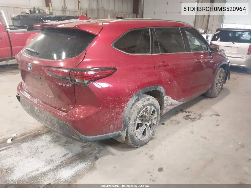 2021 Toyota Highlander Hybrid Xle VIN: 5TDHBRCH0MS520964 Lot: 42584197