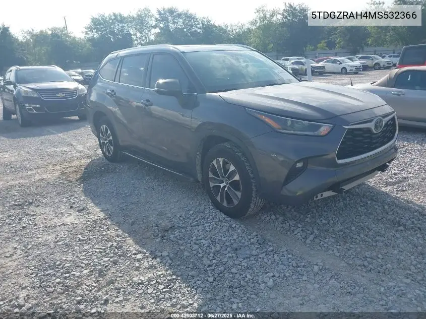 2021 Toyota Highlander Xle VIN: 5TDGZRAH4MS532366 Lot: 42603712