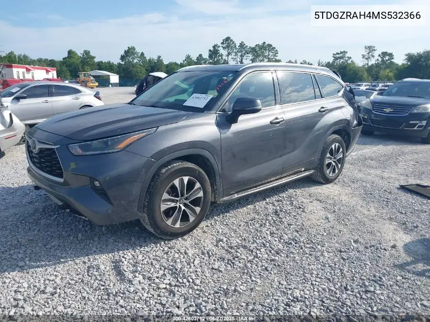 2021 Toyota Highlander Xle VIN: 5TDGZRAH4MS532366 Lot: 42603712