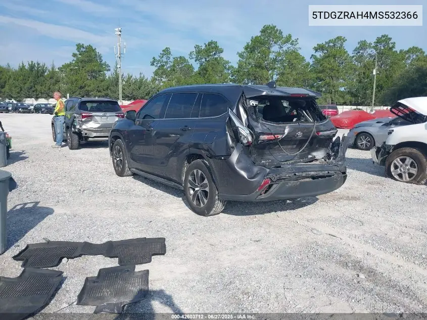 2021 Toyota Highlander Xle VIN: 5TDGZRAH4MS532366 Lot: 42603712