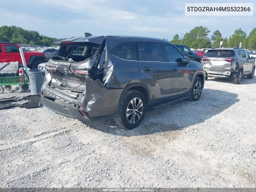 2021 Toyota Highlander Xle VIN: 5TDGZRAH4MS532366 Lot: 42603712