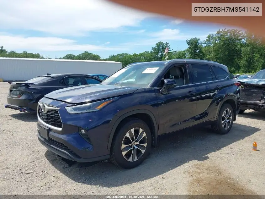 2021 Toyota Highlander Xle VIN: 5TDGZRBH7MS541142 Lot: 42606091