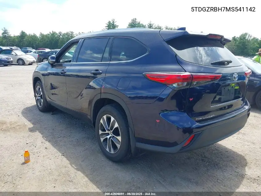 2021 Toyota Highlander Xle VIN: 5TDGZRBH7MS541142 Lot: 42606091