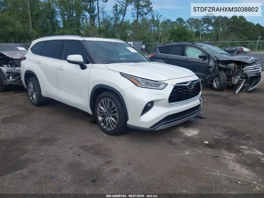 2021 Toyota Highlander Platinum VIN: 5TDFZRAHXMS038802 Lot: 42606104