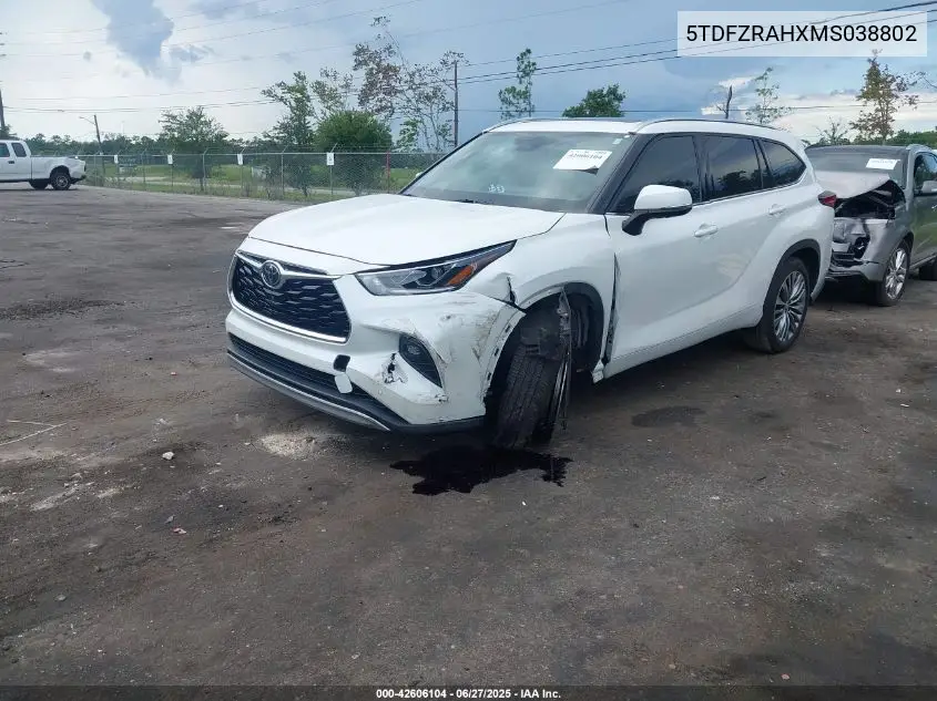 2021 Toyota Highlander Platinum VIN: 5TDFZRAHXMS038802 Lot: 42606104