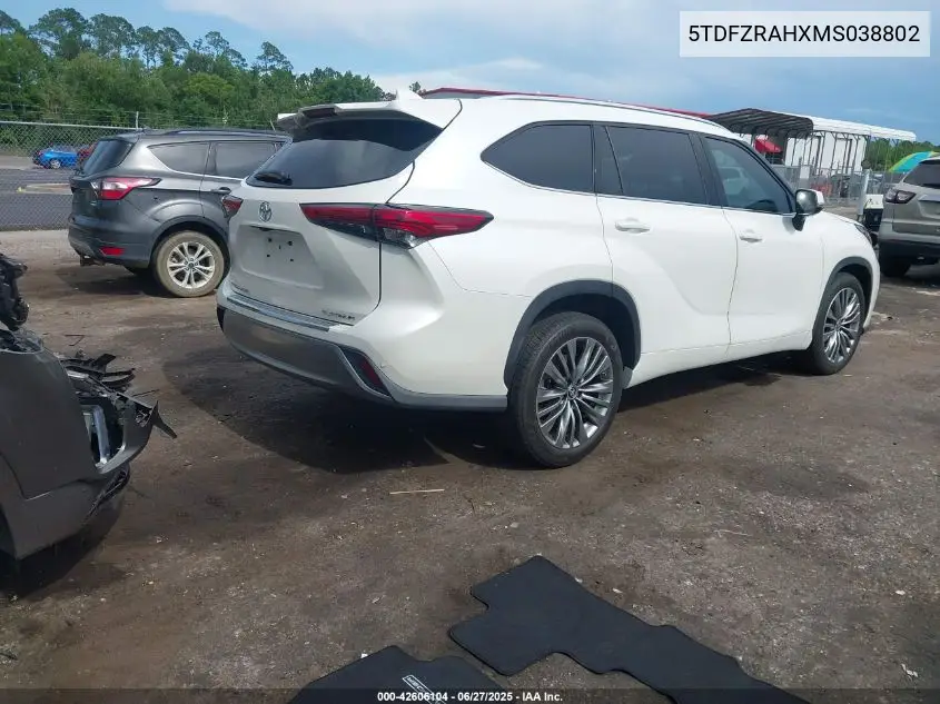 2021 Toyota Highlander Platinum VIN: 5TDFZRAHXMS038802 Lot: 42606104