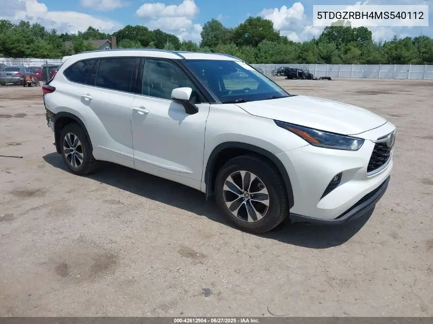 2021 Toyota Highlander Xle VIN: 5TDGZRBH4MS540112 Lot: 42612904