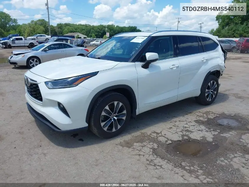 2021 Toyota Highlander Xle VIN: 5TDGZRBH4MS540112 Lot: 42612904