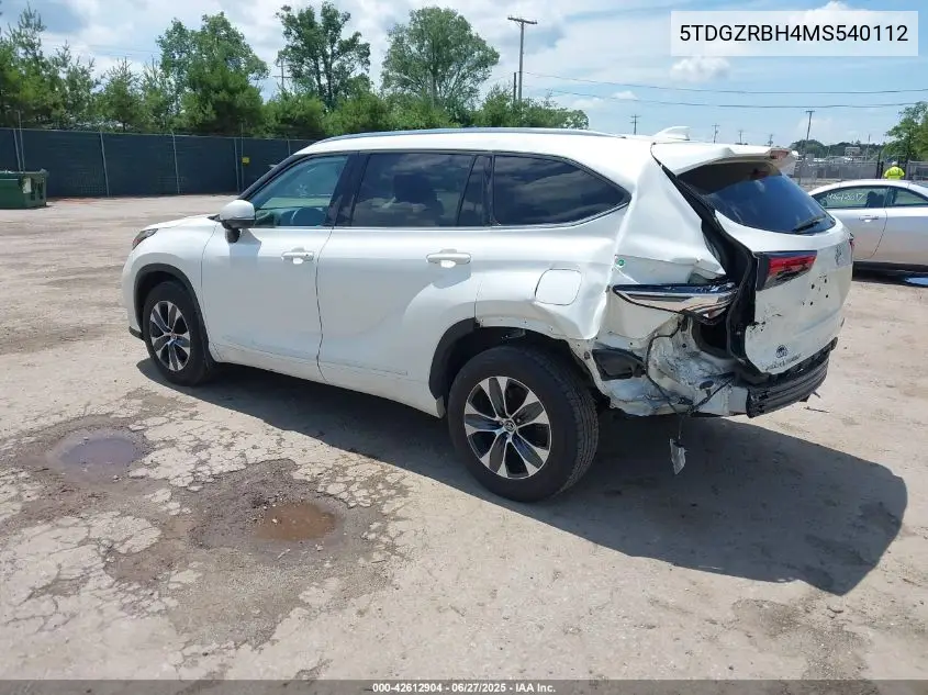2021 Toyota Highlander Xle VIN: 5TDGZRBH4MS540112 Lot: 42612904