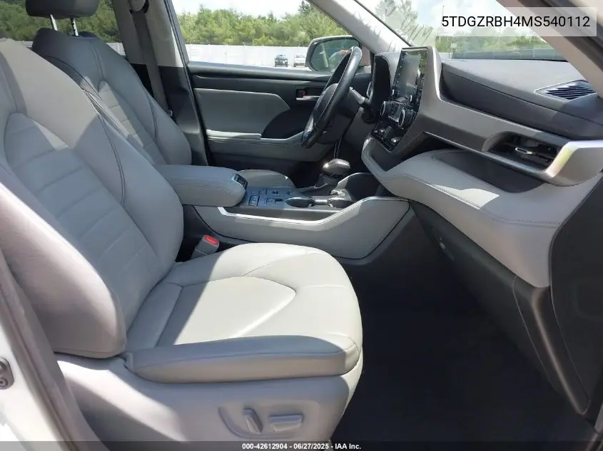 2021 Toyota Highlander Xle VIN: 5TDGZRBH4MS540112 Lot: 42612904