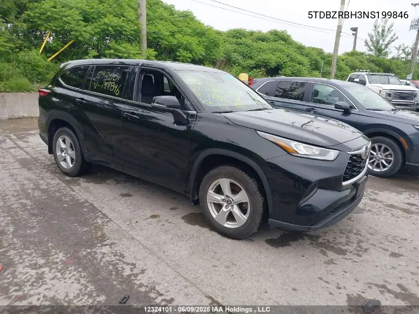 2022 Toyota Highlander L/Le VIN: 5TDBZRBH3NS199846 Lot: 12324101