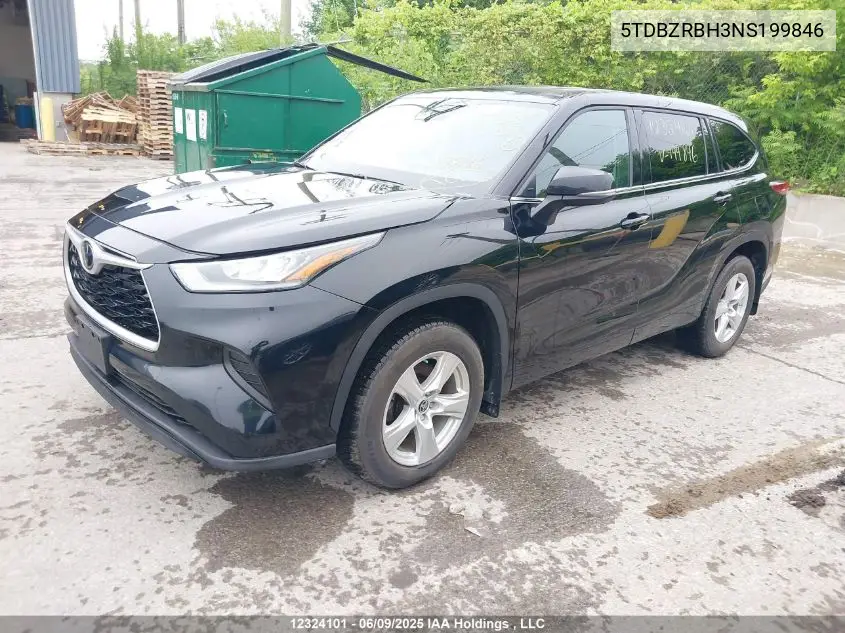 2022 Toyota Highlander L/Le VIN: 5TDBZRBH3NS199846 Lot: 12324101