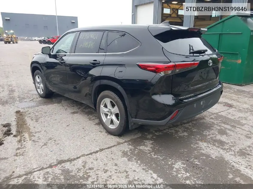 2022 Toyota Highlander L/Le VIN: 5TDBZRBH3NS199846 Lot: 12324101