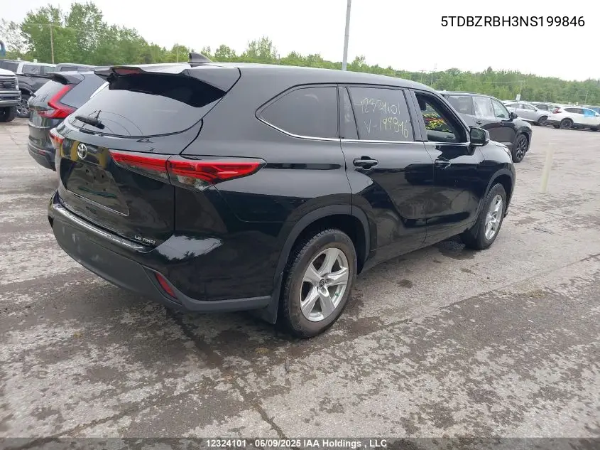 2022 Toyota Highlander L/Le VIN: 5TDBZRBH3NS199846 Lot: 12324101