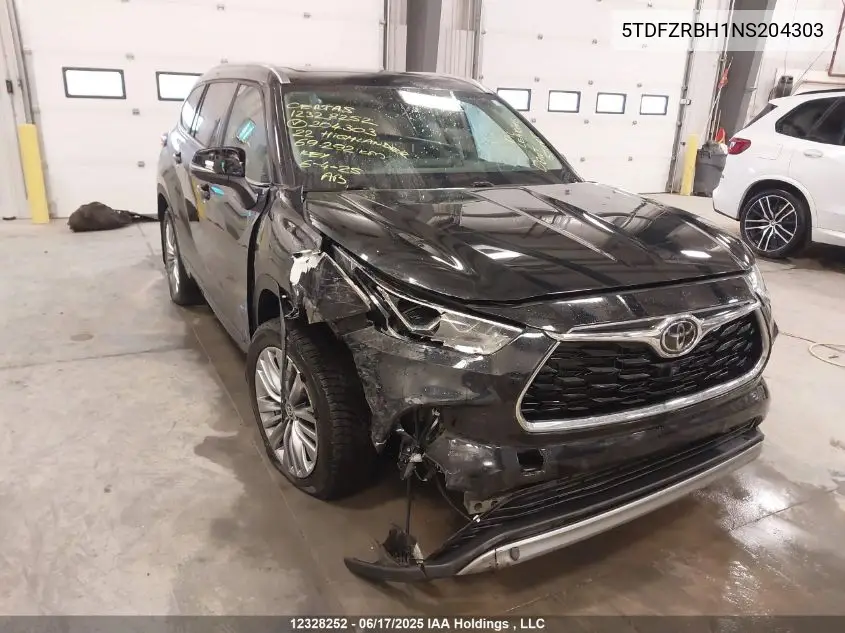 2022 Toyota Highlander Platinum VIN: 5TDFZRBH1NS204303 Lot: 12328252