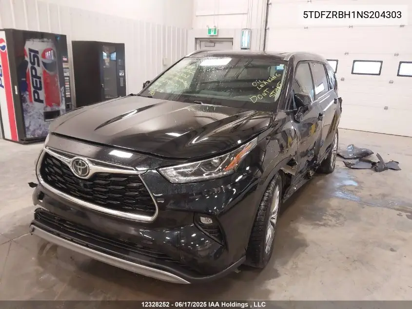 2022 Toyota Highlander Platinum VIN: 5TDFZRBH1NS204303 Lot: 12328252