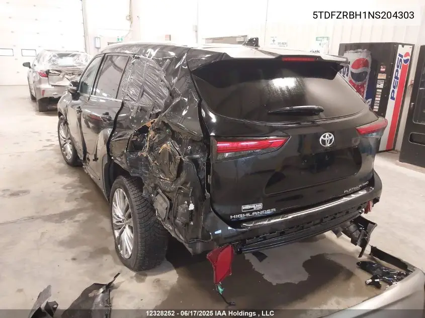 2022 Toyota Highlander Platinum VIN: 5TDFZRBH1NS204303 Lot: 12328252