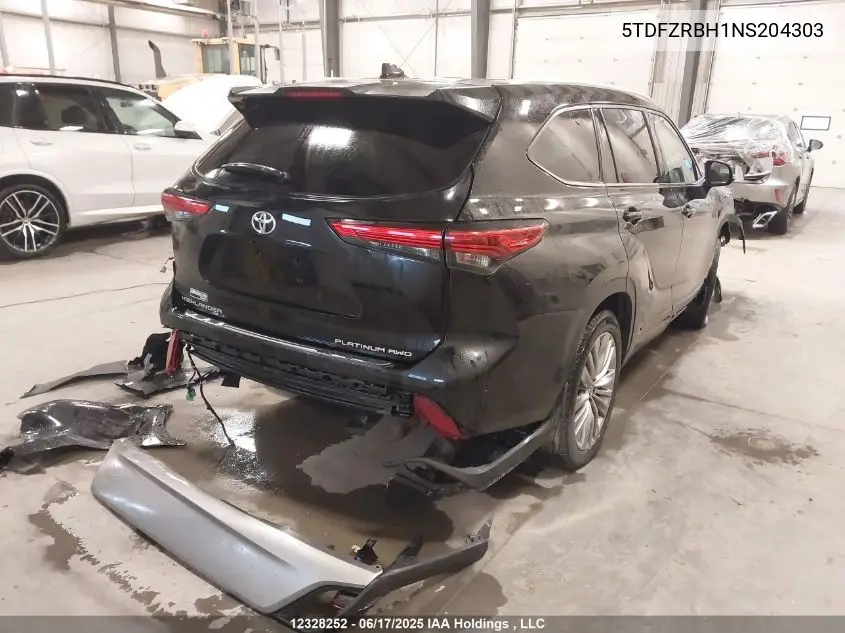2022 Toyota Highlander Platinum VIN: 5TDFZRBH1NS204303 Lot: 12328252