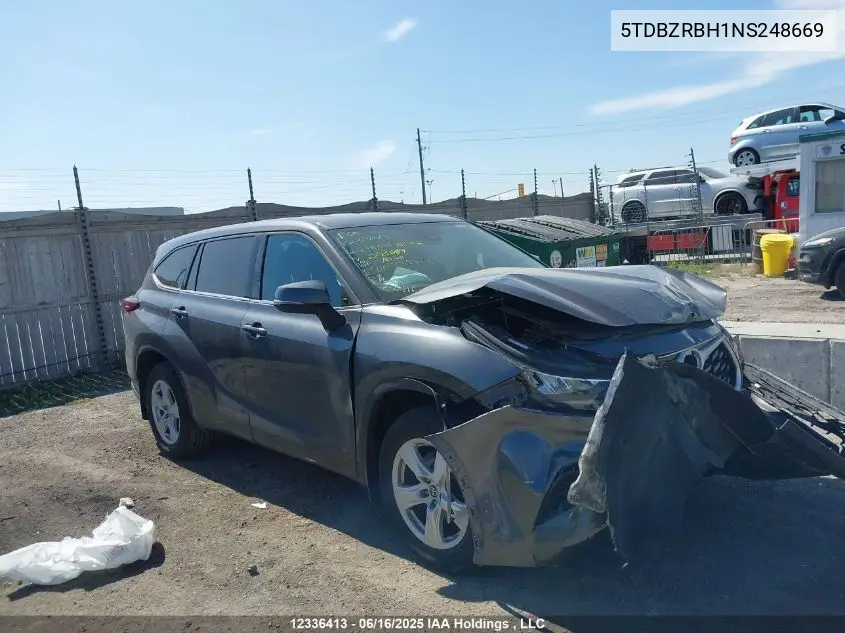 2022 Toyota Highlander Le VIN: 5TDBZRBH1NS248669 Lot: 12336413