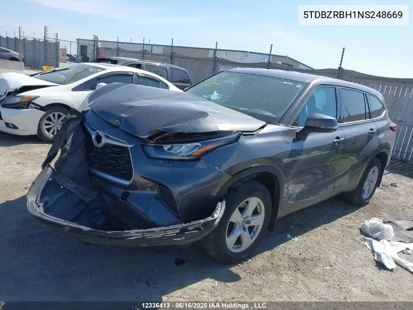 2022 Toyota Highlander Le VIN: 5TDBZRBH1NS248669 Lot: 12336413