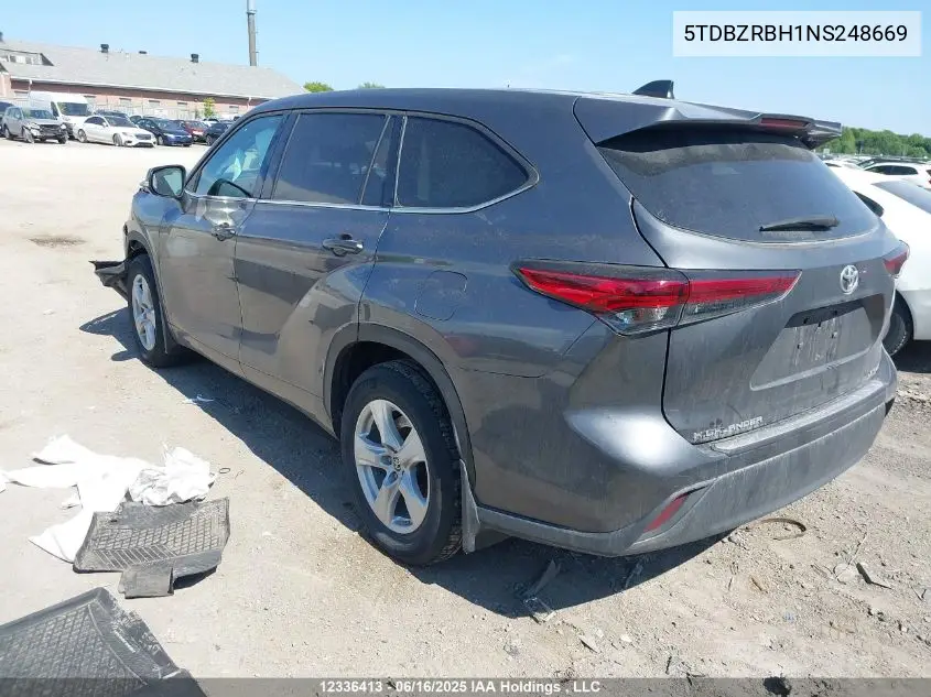 2022 Toyota Highlander Le VIN: 5TDBZRBH1NS248669 Lot: 12336413