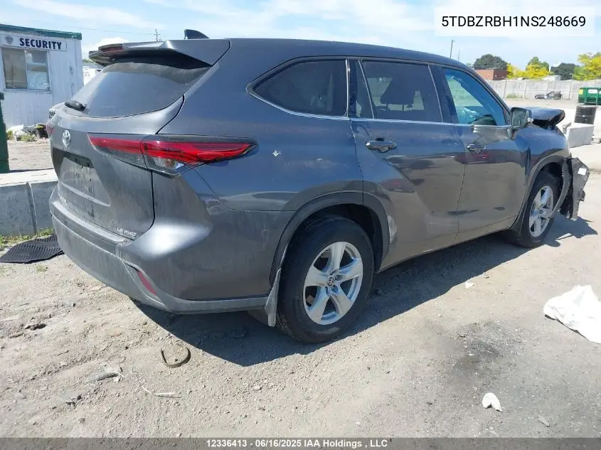 2022 Toyota Highlander Le VIN: 5TDBZRBH1NS248669 Lot: 12336413