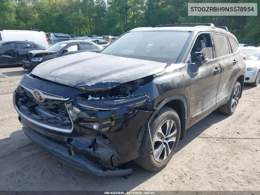 2022 Toyota Highlander Xle VIN: 5TDGZRBH9NS578954 Lot: 42223549