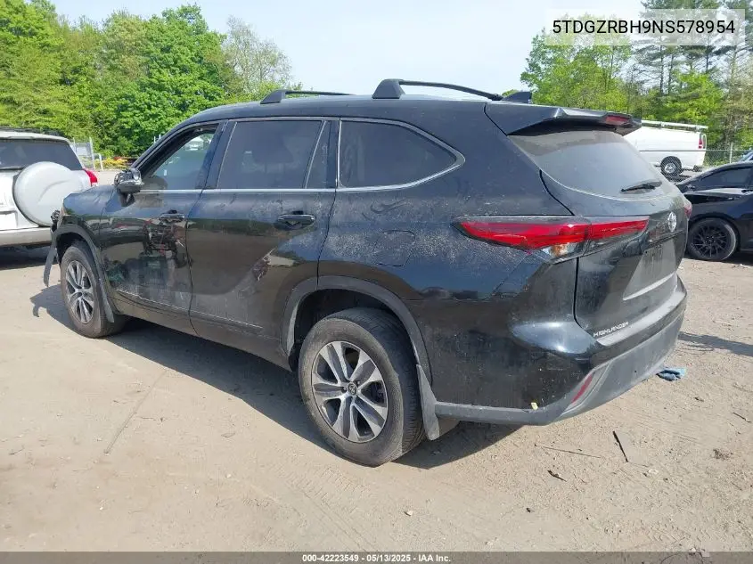 2022 Toyota Highlander Xle VIN: 5TDGZRBH9NS578954 Lot: 42223549